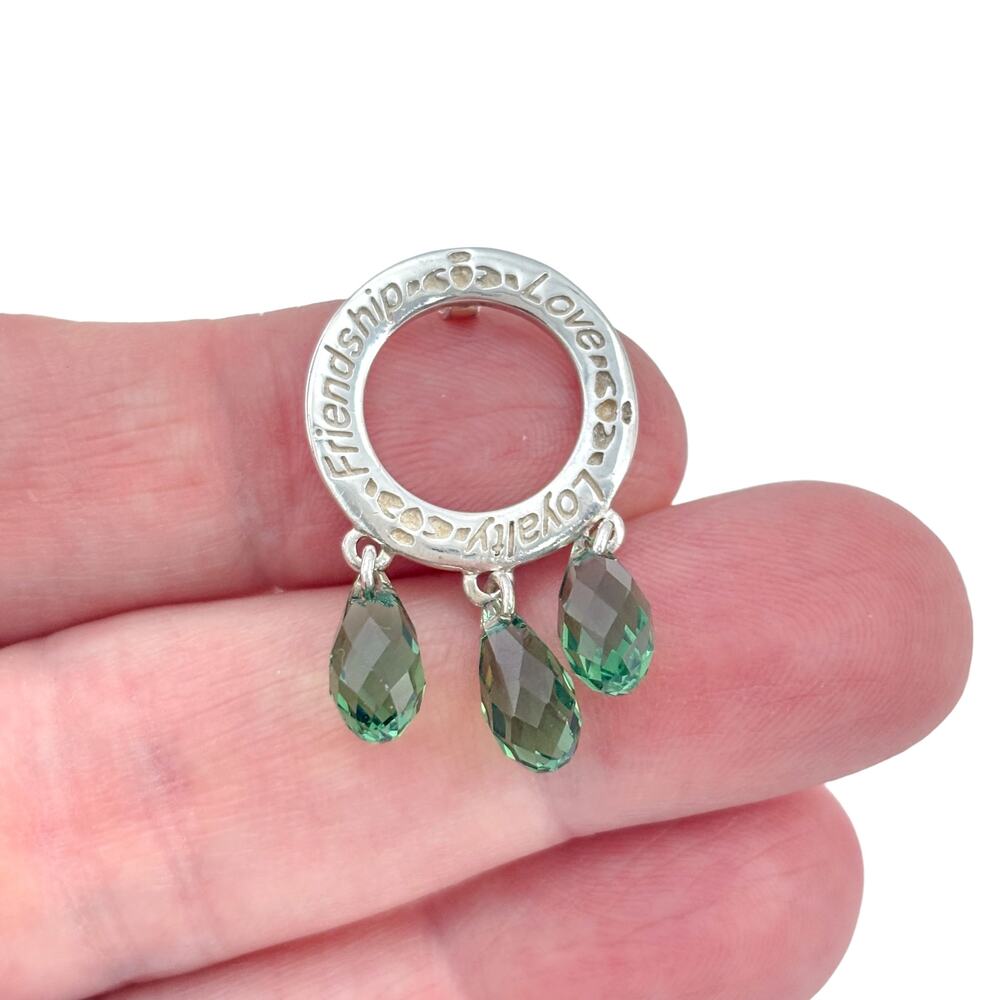 Vintage Sterling Silver 925 Green Crystal Friendship Loyalty Love Pendant